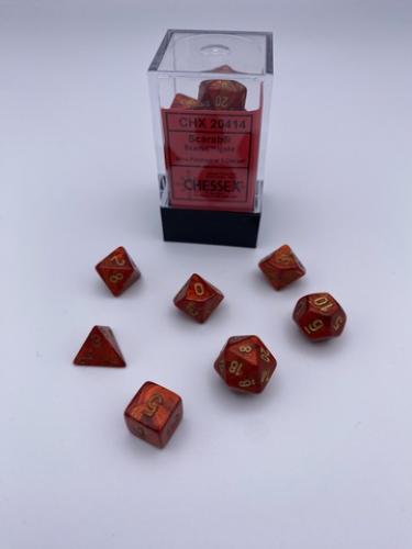 Scarab Mini-Polyhedral Scarlet?/gold 7-Die Set