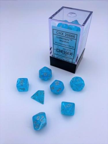 Luminary? Mini-Polyhedral Sky/silver 7-Dice set