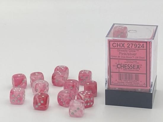 Ghostly Glow 12mm d6 Pink/silver Dice Block (36 dice)