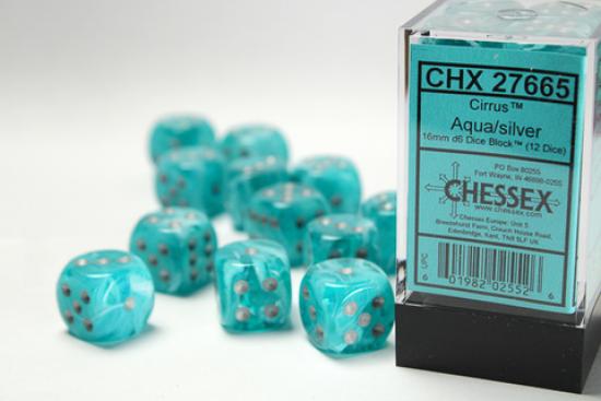 Cirrus 16mm d6 Aqua/silver Dice Block (12 dice)