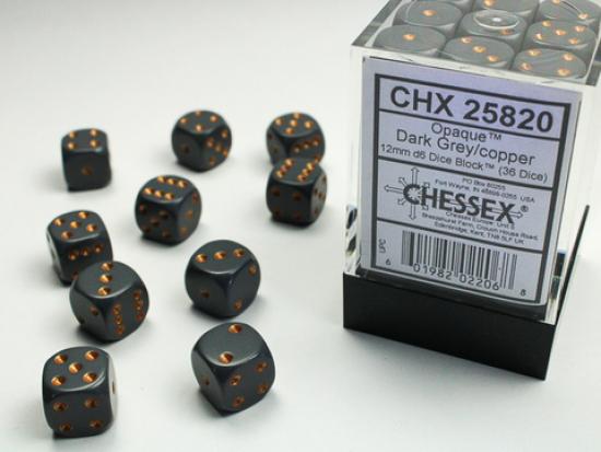 Opaque 12mm d6 Dark Grey/copper Dice Block (36 dice)