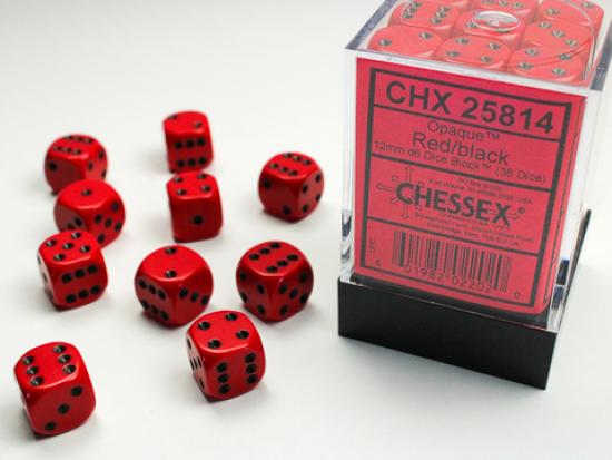 Opaque 12mm d6 Red/black Dice Block (36 dice)