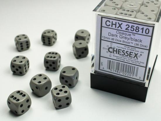 Opaque 12mm d6 Dark Grey/black Dice Block (36 dice)