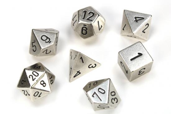 Solid Metal Silver Colour Poly 7 dice set