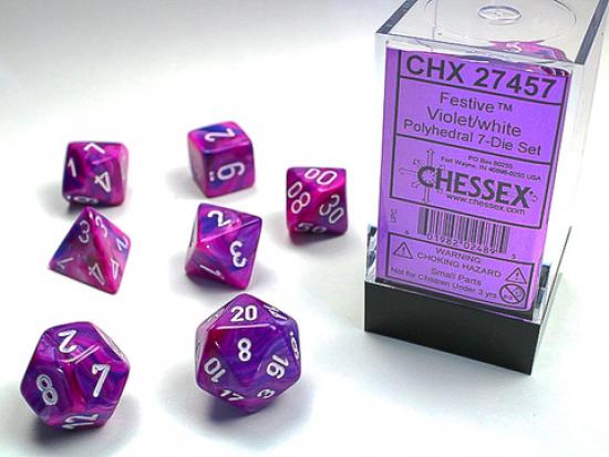 Festive Violet w/white Signature Polyhedral 7-Die Sets