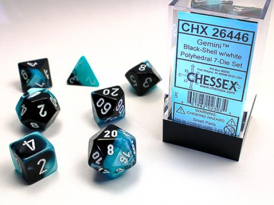 Chessex Gemini Polyhedral 7-Die Set - Black-Shell w/white