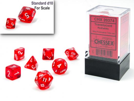 Translucent Mini-Polyhedral Red/white 7-Die Set
