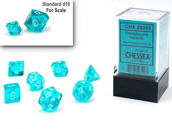 Translucent Mini-Polyhedral Teal/white 7-Dice Set