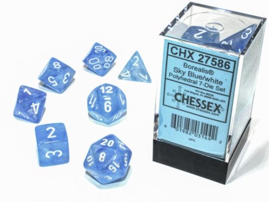 Borealis Sky Blue w/white Signature Polyhedral 7-Die Sets