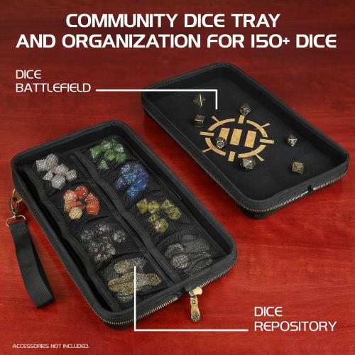 ENHANCE Tabletop Community DnD Dice Case and Dice Rolling Tray - Black