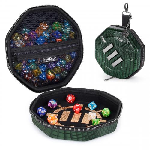 ENHANCE DnD Dice Tray and Dice Case - Dragon Green