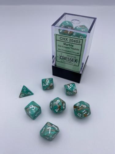 Marble Mini-Polyhedral Oxi-Copper?/white 7-Dice Set