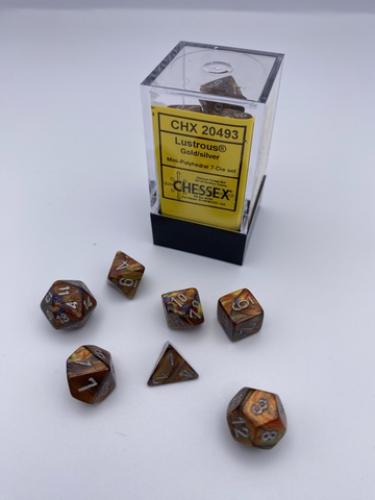 Lustrous Mini-Polyhedral Gold/silver 7-Dice Set