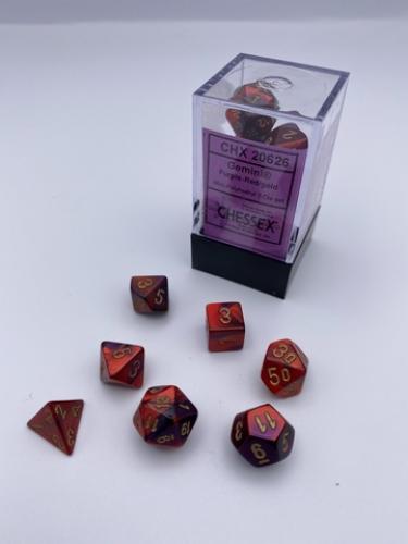 Gemini Mini-Polyhedral Purple-Red/gold 7-Dice Set