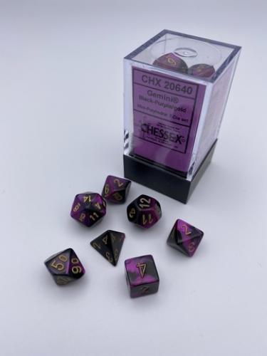 Gemini Mini-Polyhedral Black-Purple/gold 7-Dice Set