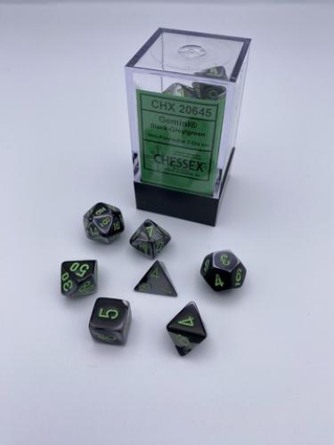 Gemini Mini-Polyhedral Black-Grey/green 7-Dice Set