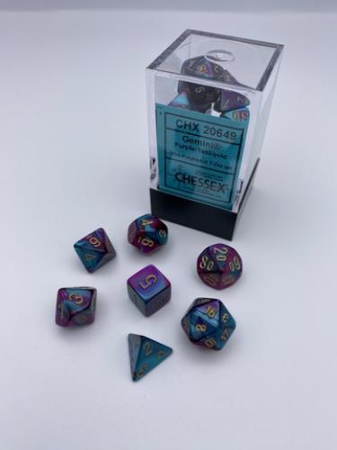 Gemini Mini-Polyhedral Purple-Teal/gold 7-Dice Set