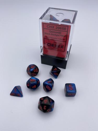 Gemini Mini-Polyhedral Black-Starlight?/red 7-Dice Set
