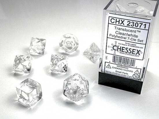 Clear w/white Translucent Polyhedral 7-Die Sets
