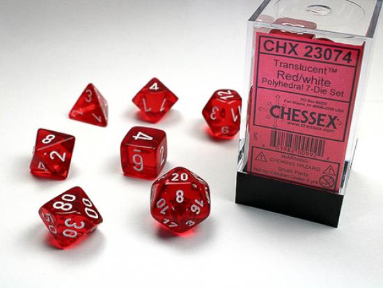 Red w/white Translucent Polyhedral 7-Die Sets