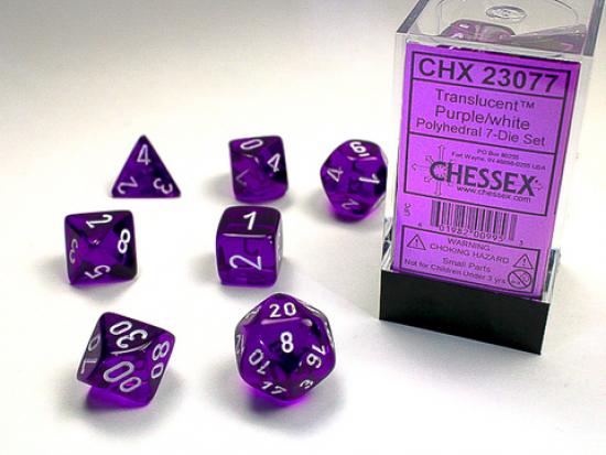 Purple w/white Translucent Polyhedral 7-Die Sets