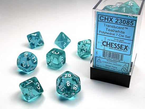 Teal w/white Translucent Polyhedral 7-Die Sets