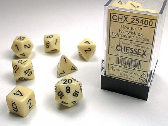 Opaque Polyhedral 7-Dice Ivory/Black