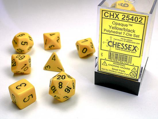 Yellow w/black Opaque Polyhedral 7-Die Sets