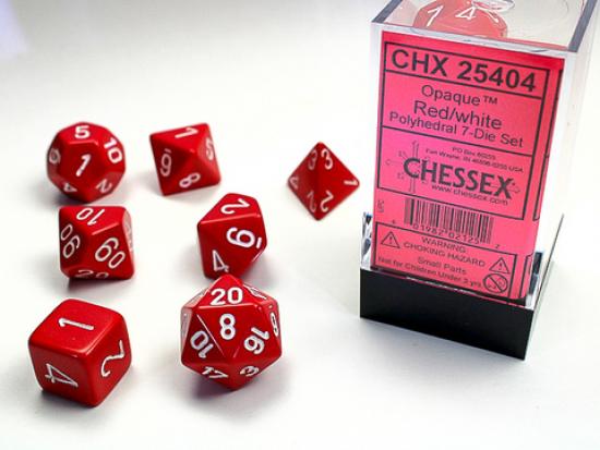 Red w/white Opaque Polyhedral 7-Die Set