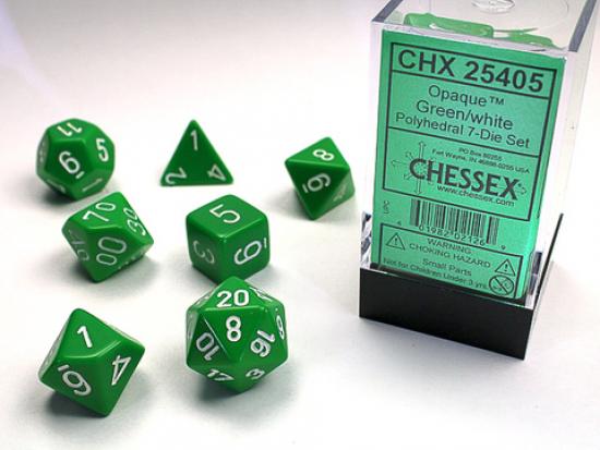Opaque Polyhedral 7-Dice Set Green/White