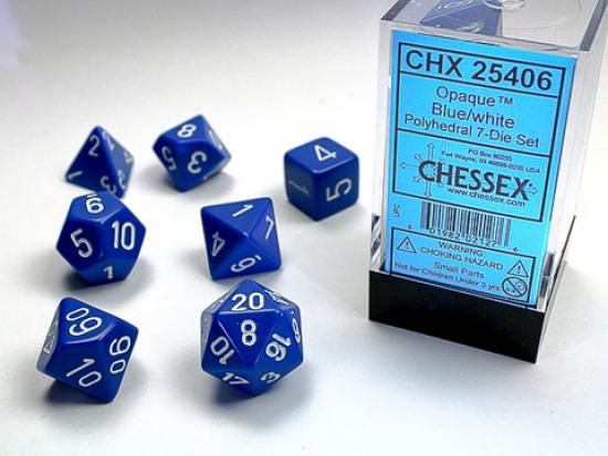Opaque Polyhedral 7-Dice Set Blue / White