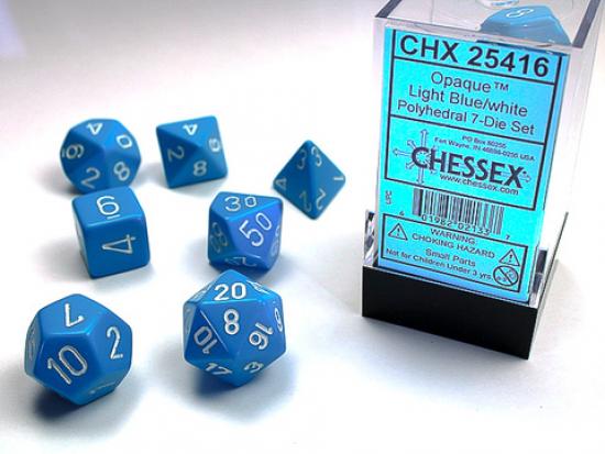 Opaque Polyhedral 7-Dice Set Light Blue/White