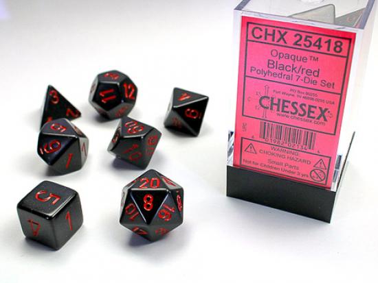 Opaque Polyhedral 7-Dice Set Black / Red