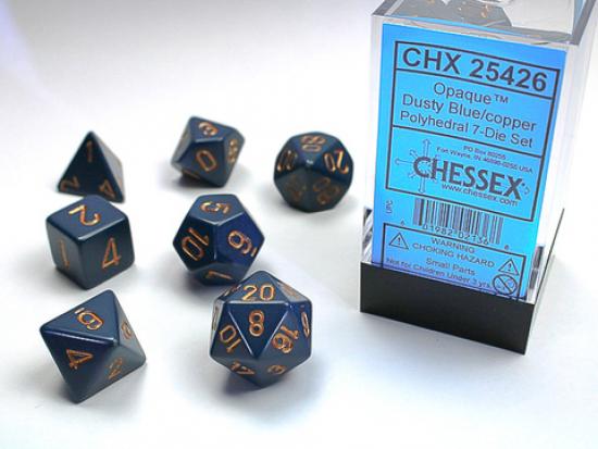 Opaque Polyhedral 7-Dice Set Dusty Blue/Gold