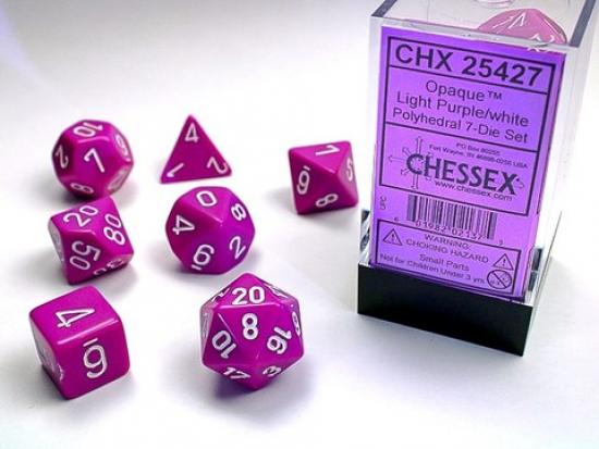 Opaque Polyhedral 7-Dice Light Purple/White