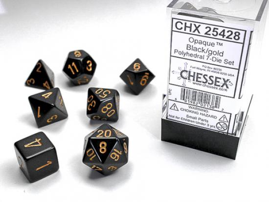 Opaque Polyhedral 7-Dice Black/Gold