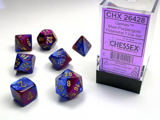 Blue-Purple w/gold Gemini Polyhedral 7-Die Sets