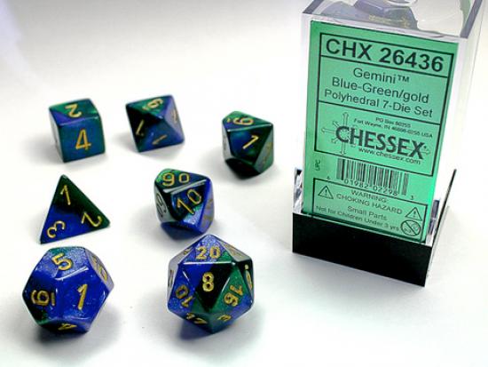 Blue-Green w/gold Gemini Polyhedral 7-Die Sets