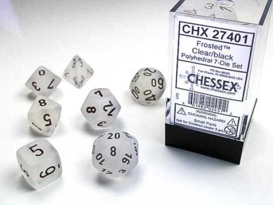 Frosted Clear w/black Signature Polyhedral 7-Die Sets