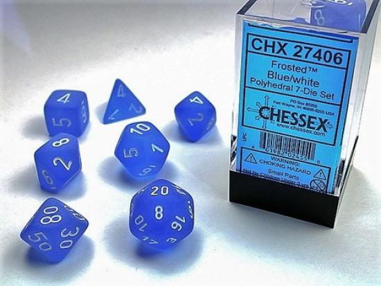 Frosted Blue w/white Signature Polyhedral 7-Die Sets