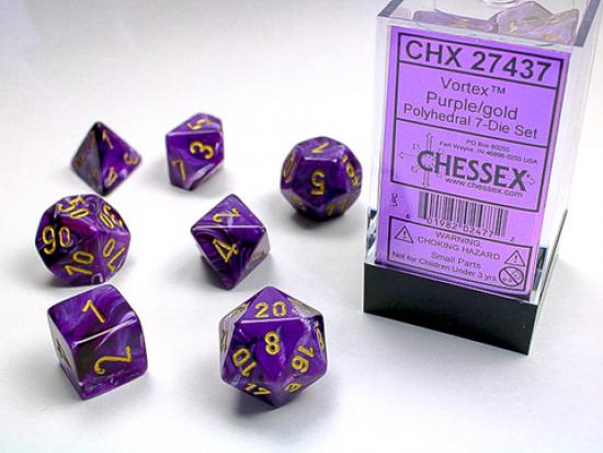 Vortex Purple w/gold Signature Polyhedral 7-Die Sets