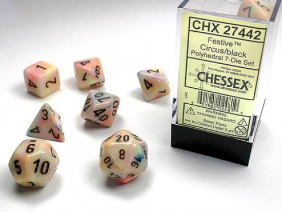 Festive Circus w/black Signature Polyhedral 7-Die Sets