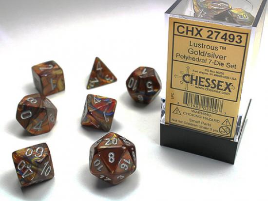 Lustrous Gold w/silver Signature Polyhedral 7-Die Sets