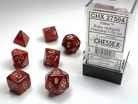 Glitter Polyhedral Ruby/gold Signature Polyhedral 7-Die Sets