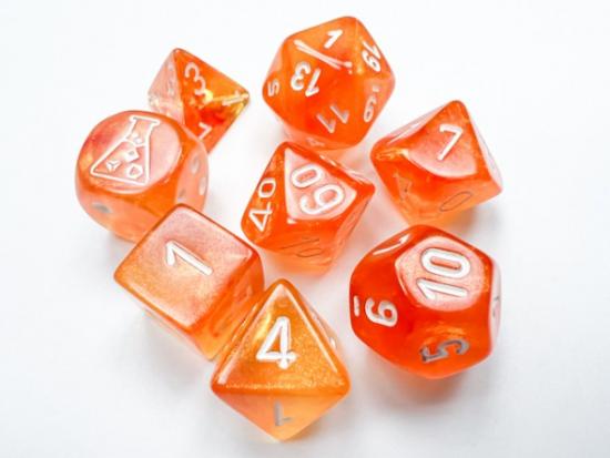 Borealis Polyhedral Blood Orange/white Luminary 7-Die Set