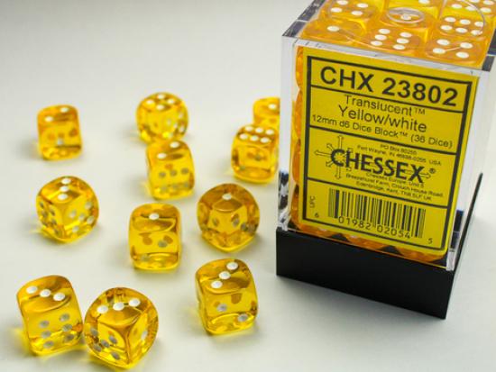 36 Yellow with white 36 Translucent 12 mm D6 DIce