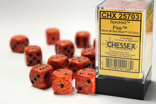 Speckled 16mm D6 Dice Blocks (12) Fire