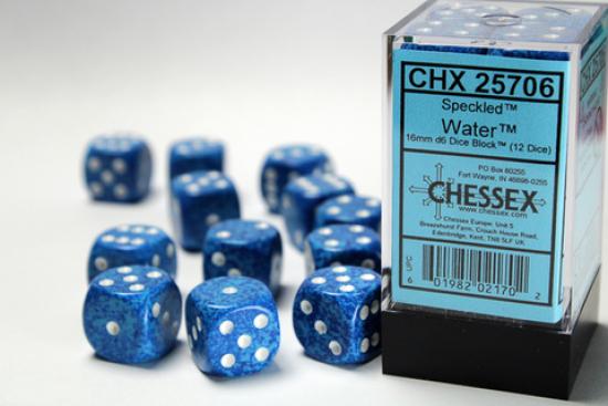 Speckled 16mm D6 Dice Blocks (12) Water