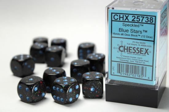 Speckled 16mm D6 Dice Blocks (12) Blue Stars