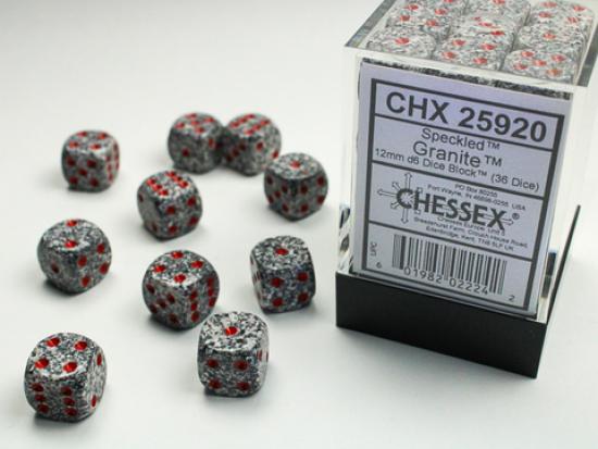 Speckled 12mm D6 Dice Blocks (36) Granite